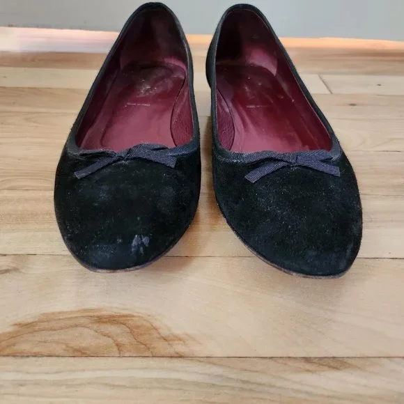 Prada - Black Suede Round-Toe Flats - Picture 2 of 8